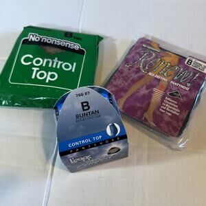 NEW NOS Vintage Lot of 3 Pr. Size B Pantyhose Nylon Control Top Tan Black